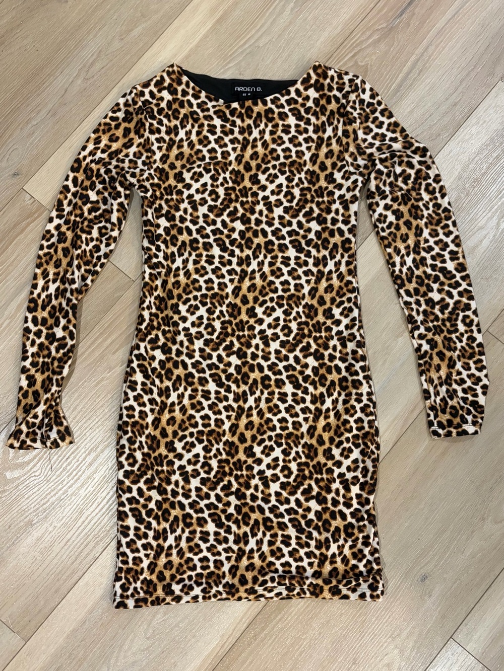 Arden B Leopard Print Long Sleeve Bodycon Dress - Brown & Black
